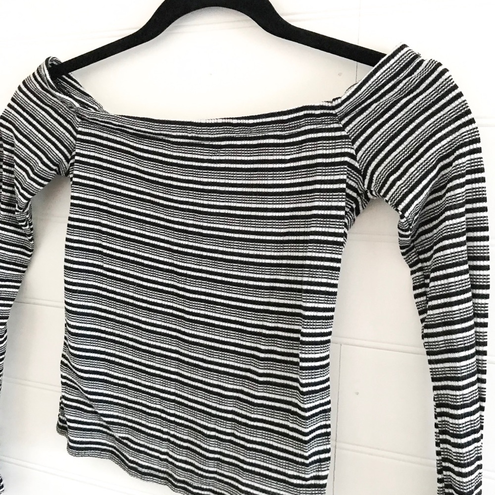 Striped Ribbed Off the Shoulder Top - Picture 2 of 2